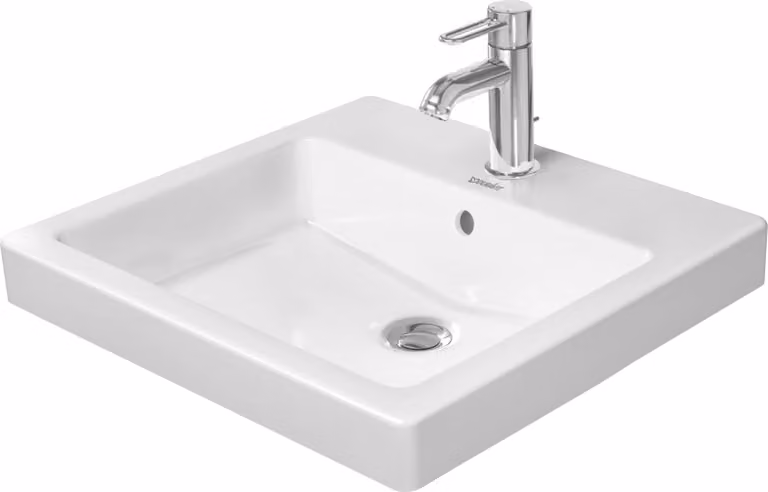 Duravit lavabo encastré Vero 50cm blanc avec trop-plein, avec banc à trou pour robinet, 1 trou pour robinet, 03155000001, 03155000001