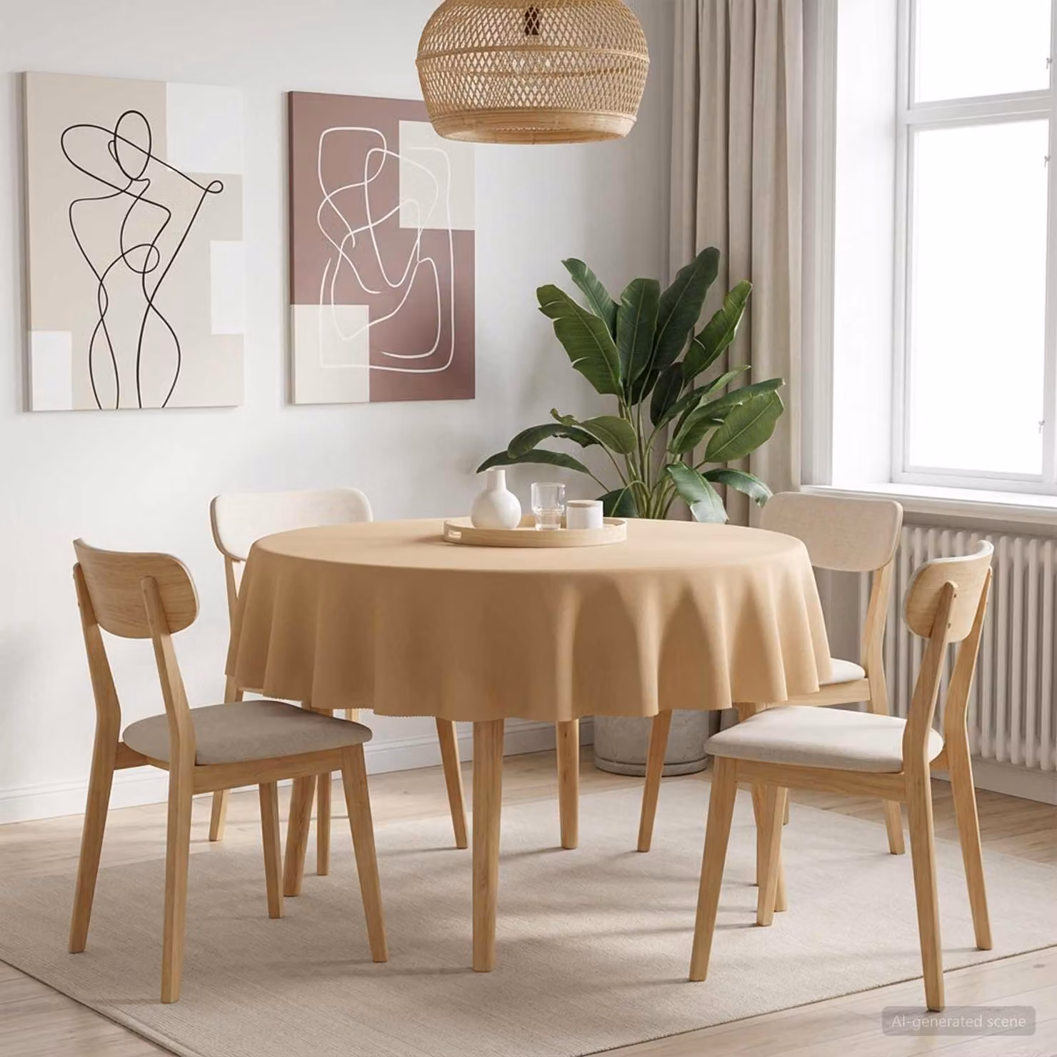Set di 5 tovaglie rotonde vidaXL in poliestere beige, idrorepellenti e lavabili in lavatrice, Diametro: 160 cm