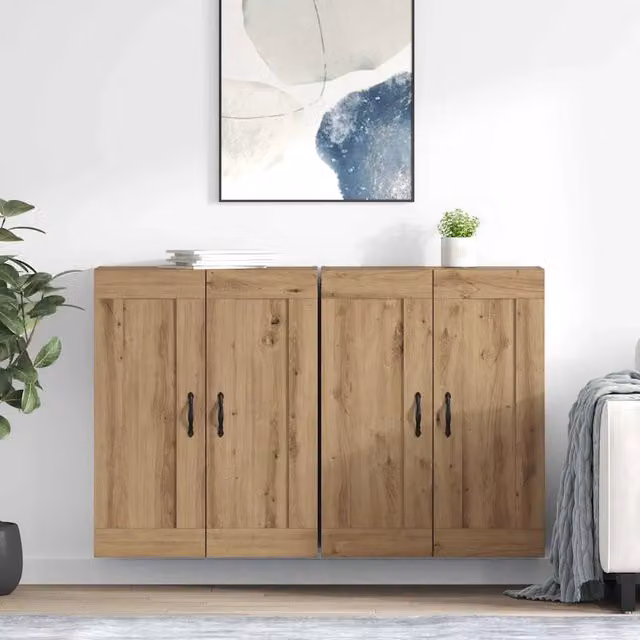 Set di 2 mobili a muro moderni vidaXL in rovere marrone con ante a battente e ripiani interni L/P/H: 69,5 x 34 x 90 cm – 1