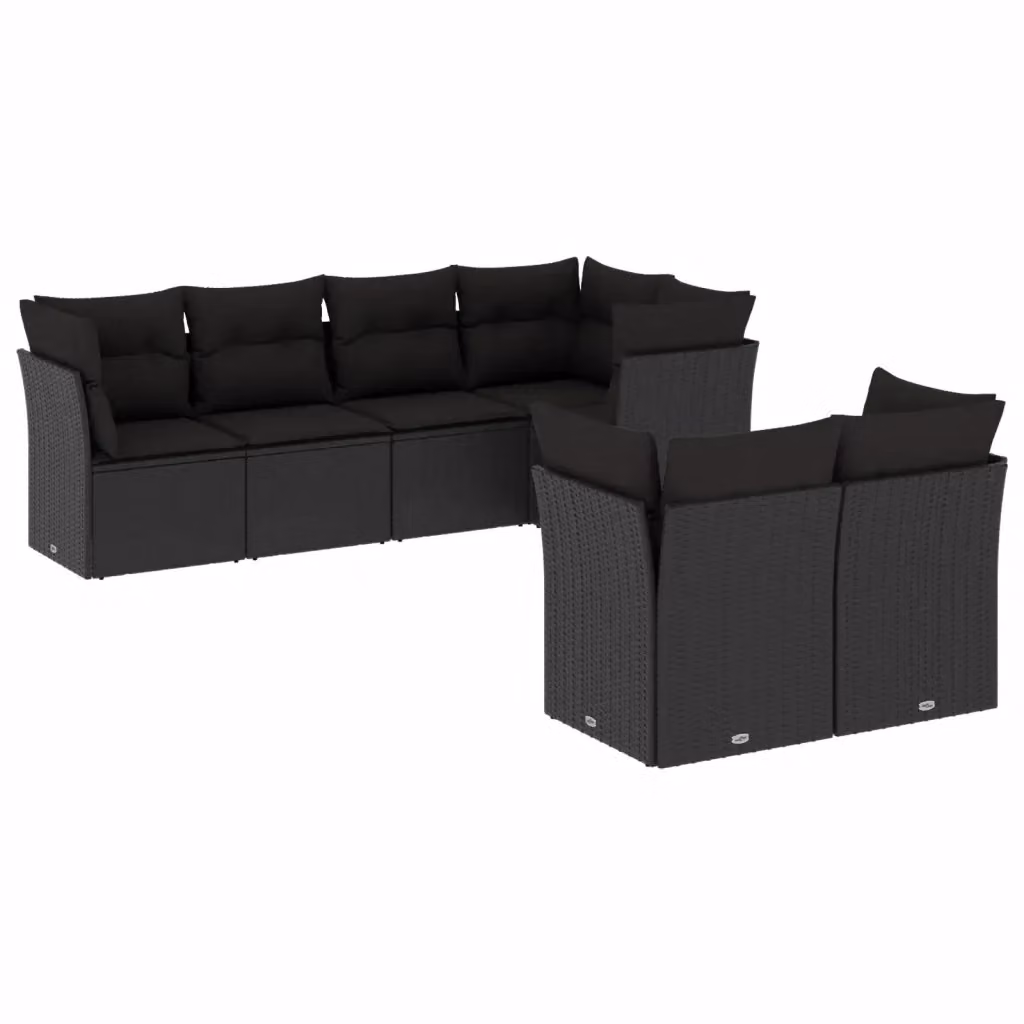 Set di divani da giardino vidaXL a forma di L in polyrattan nero con 7 cuscini imbottiti e coperture rimovibili – 2