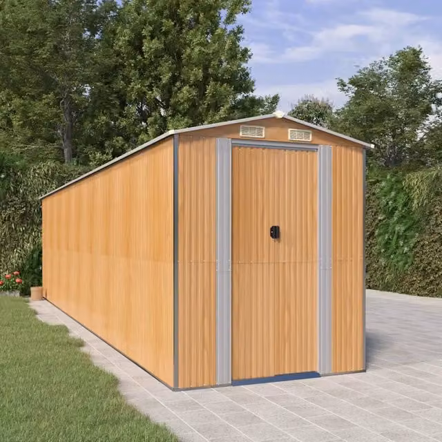 Capanno da giardino Videx in acciaio zincato marrone con porta scorrevole e ventilazione laterale L: 772 cm, P: 192 cm, H: 223 cm – 1