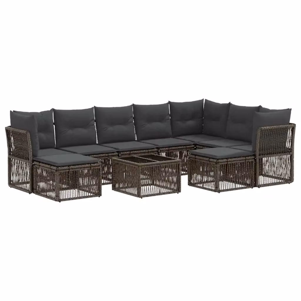 Set Divano da Giardino vidaXL a Forma a U in Polyrattan Grigio con 10 Pezzi, Comprensivo di Divano a 3 Posti, Elementi Angolari, Ottoman, Tavolino da Caffè e Cuscini con Rivestimenti Rimovibili – 2