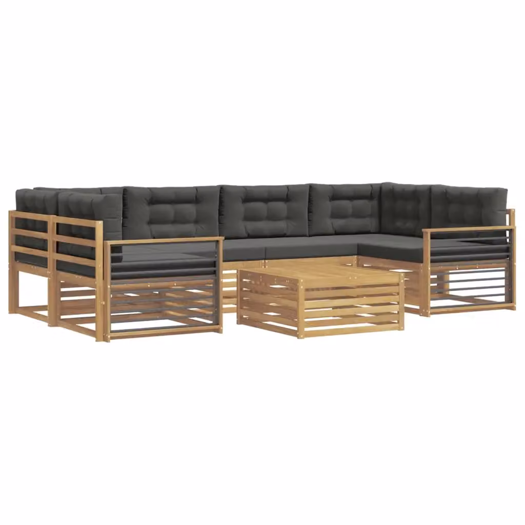 Set di divani da esterno vidaXL in legno di acacia con tavolo da caffè, 7 pezzi, Bianco e Antracite – 2