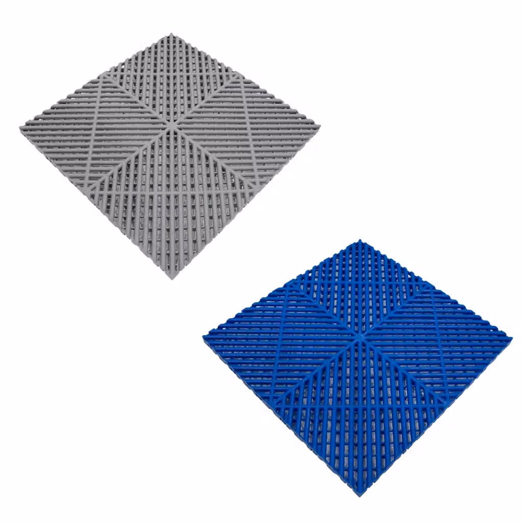 Piastrelle ventilate antiscivolo MONSTER SHOP in plastica per garage e officine, grigie e blu, L: 6 m x P: 3,2 m – 2
