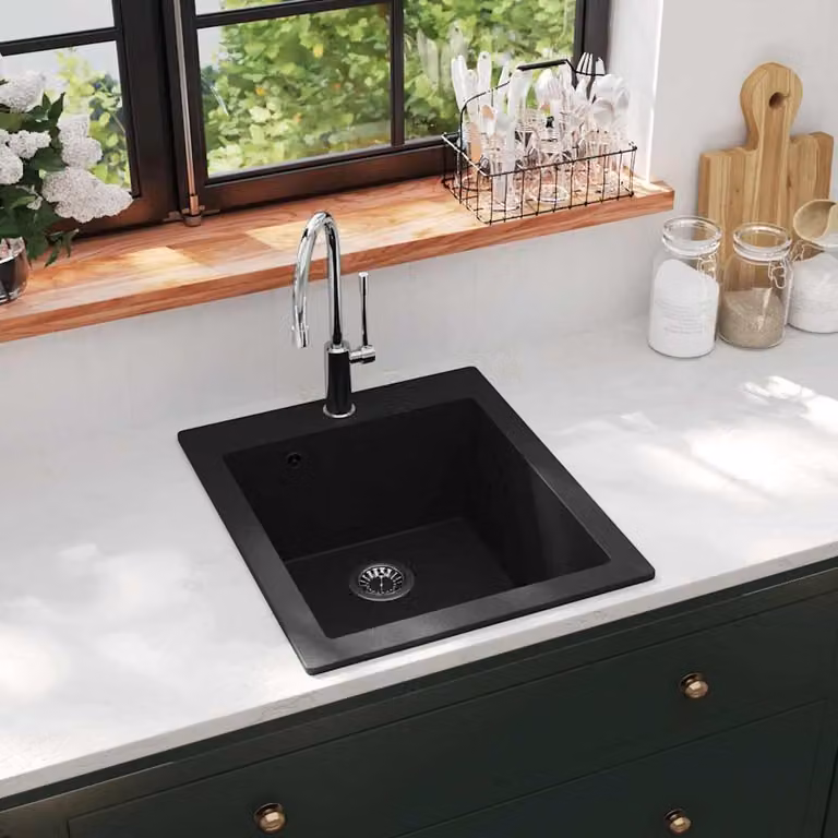 Lavello da cucina ad incasso in granito nero vidaXL L/P/H: 50,0 x 42,5 x 19,5 cm