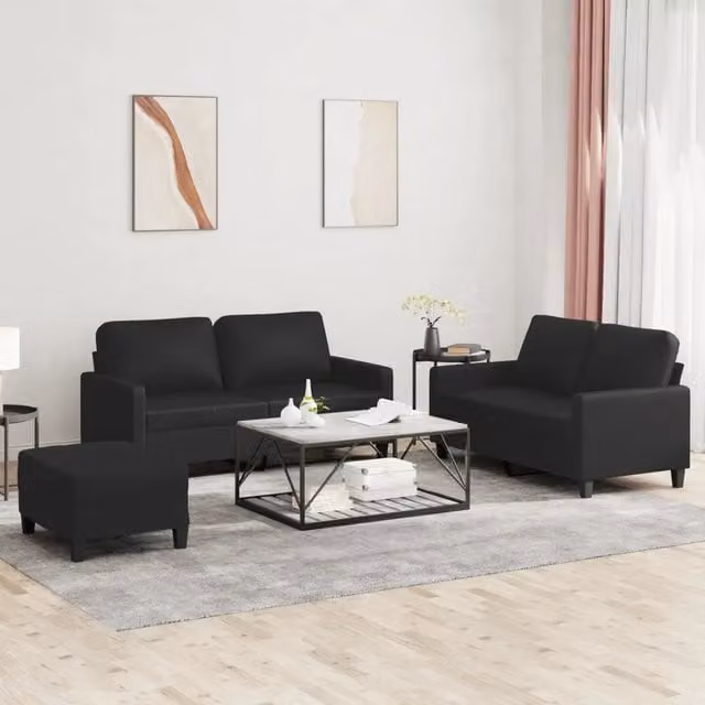 Set di 3 divani moderni vidaXL in similpelle nera con cuscini inclusi