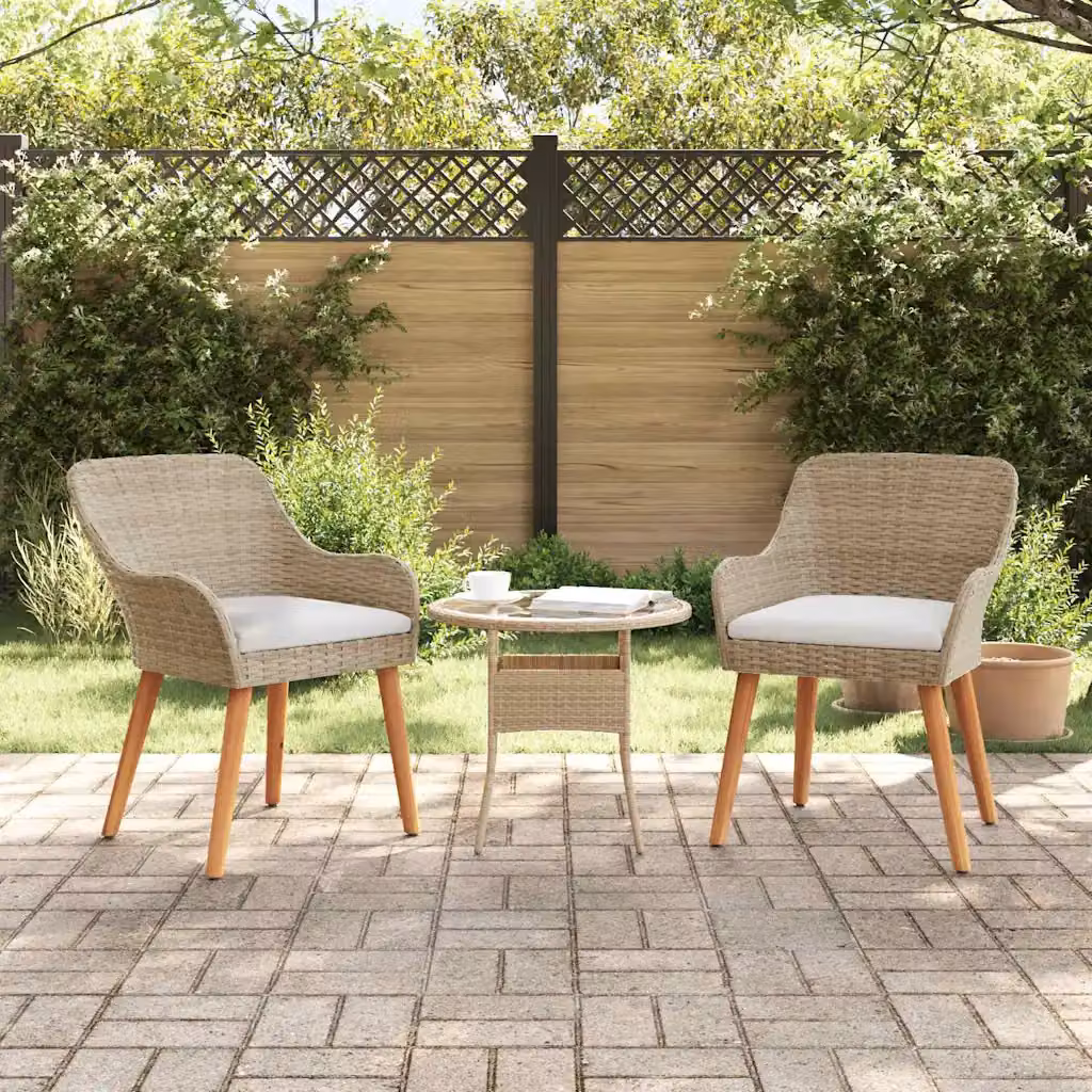 Set di 2 sedie da giardino vidaXL in polyrattan e legno di acacia color beige con cuscini inclusi