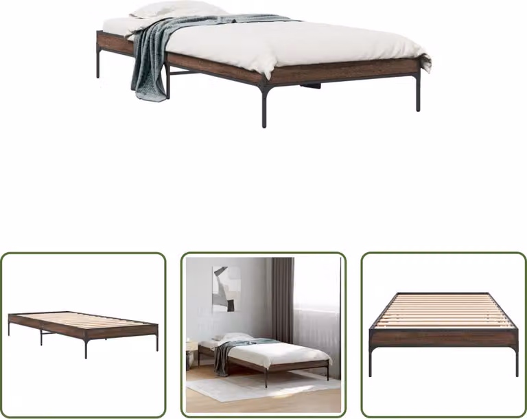 The Living Store Struttura letto in rovere marrone 90x190 cm Materiale legno Metallo