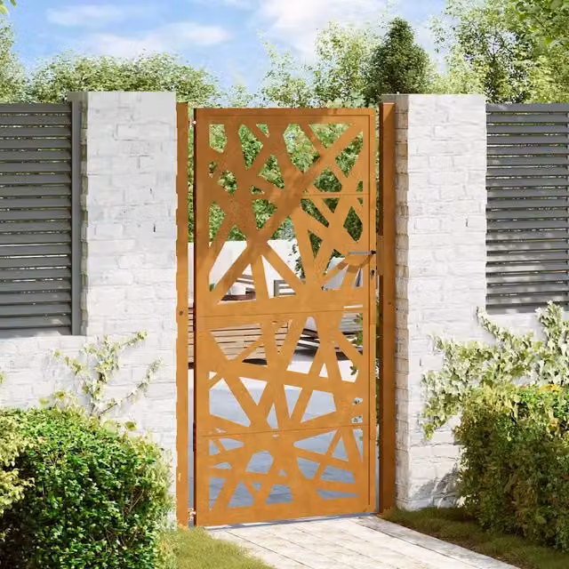 Cancello da giardino 100x200cm in acciaio corten design leggero 4100958