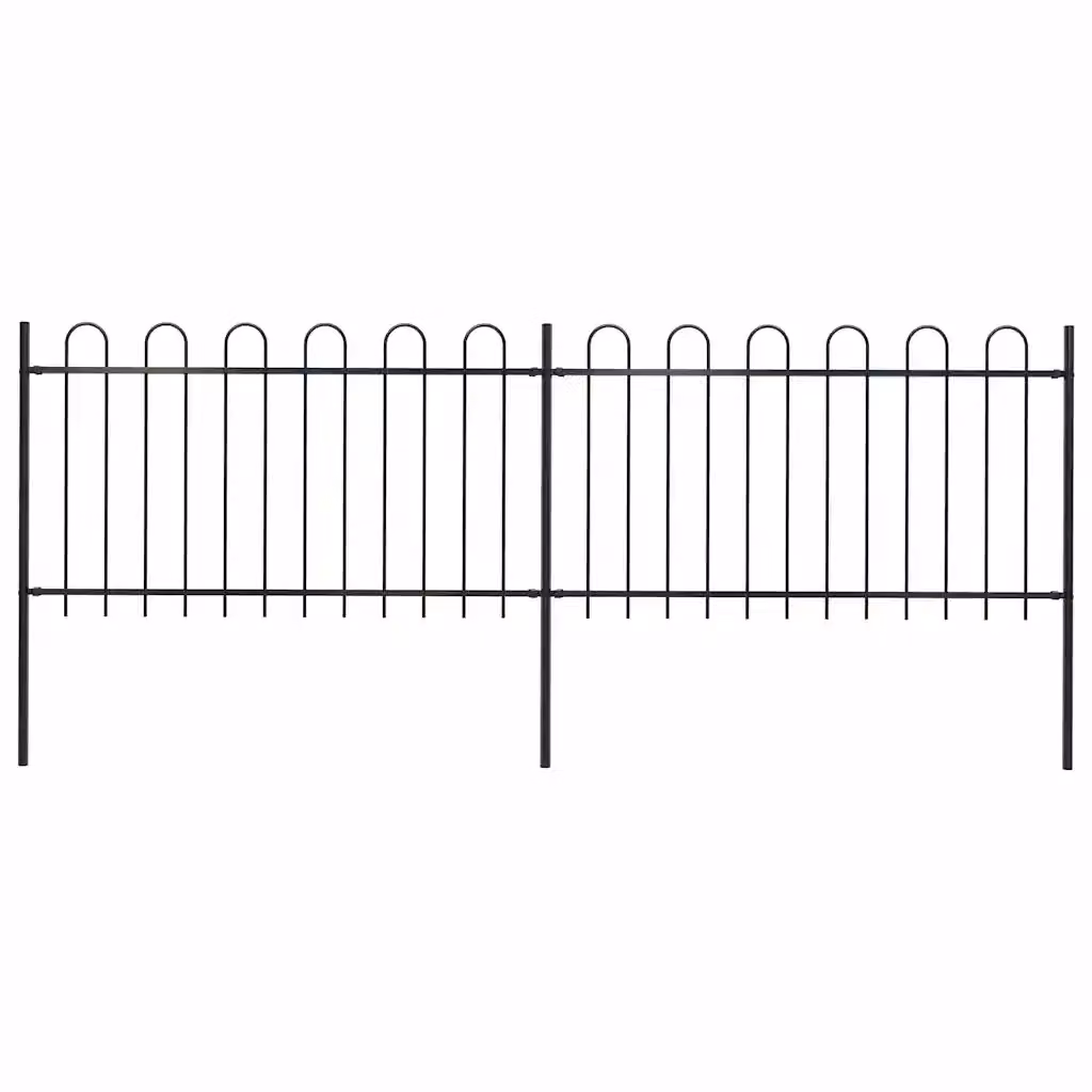 Recinzione da giardino vidaXL in acciaio con parte superiore ad anello, colore nero, L: 337 cm, H: 100 cm