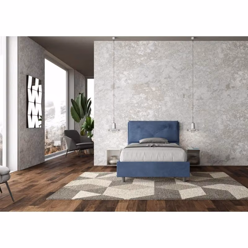 Letto imbottito con contenitore Ityhome in microfibra blu, L: 145 cm, P: 202 cm, H: 110 cm – 2