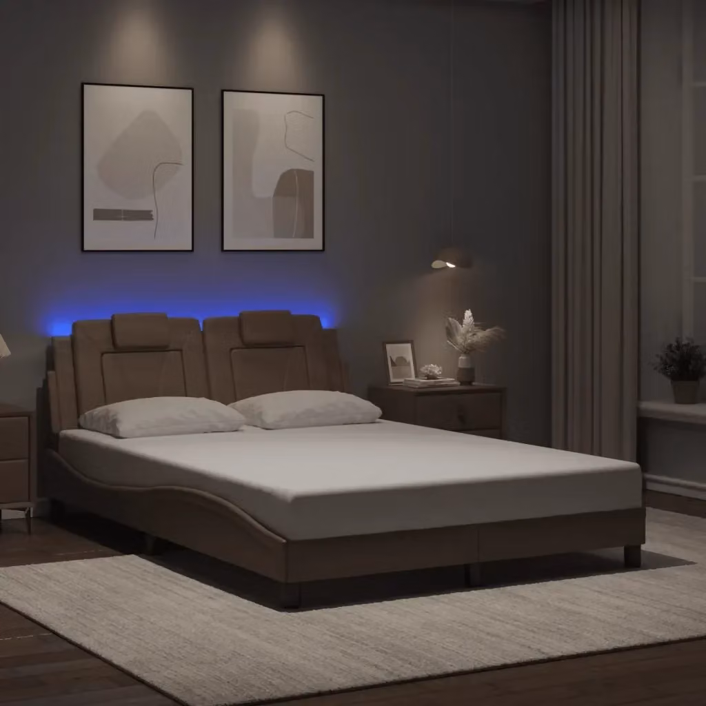 Letto matrimoniale Viana con illuminazione LED e porta USB, colore marrone, L/P: 120 x 200 cm – 2