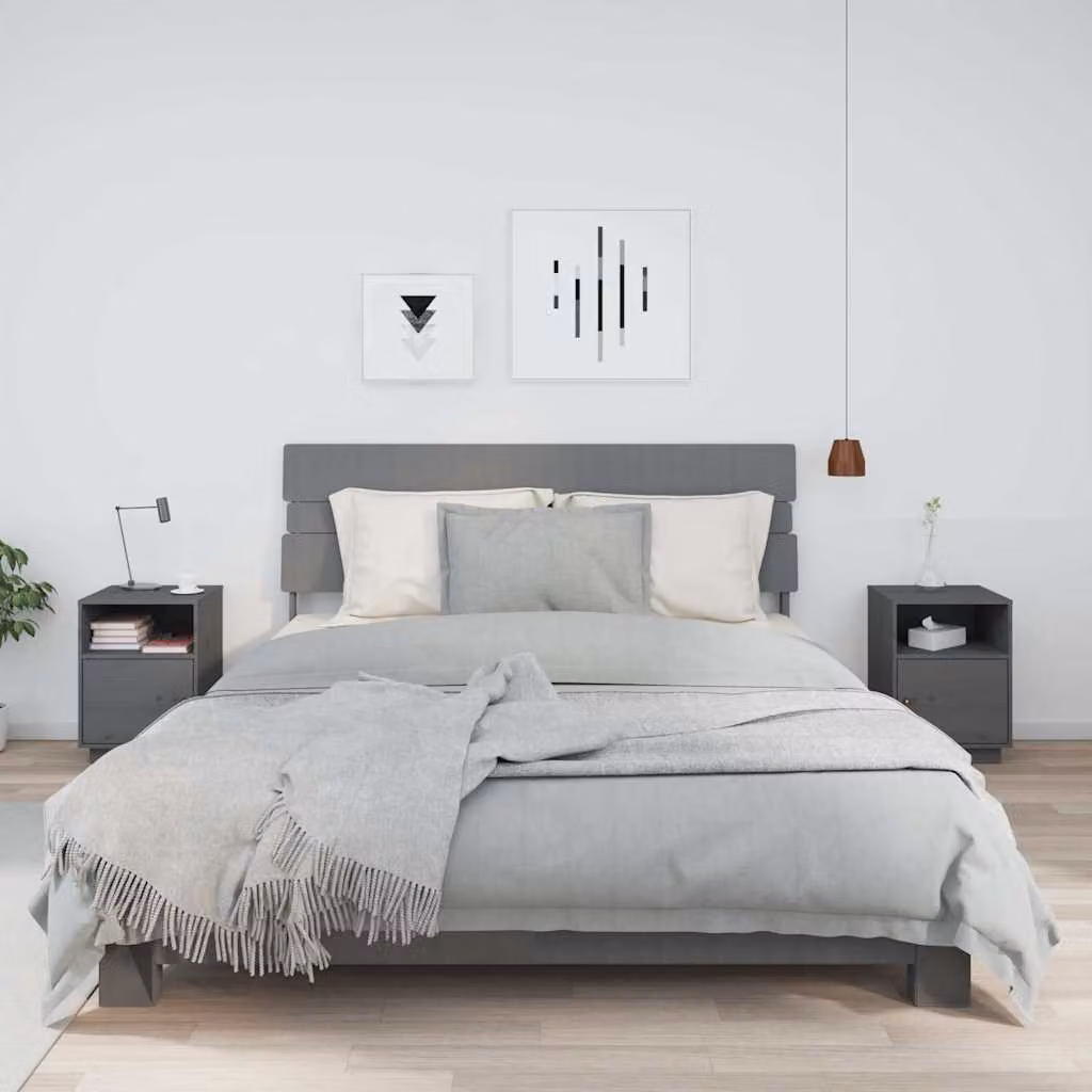 Set di 2 comodini vidaXL in legno massello di pino grigio, modello moderno da parete, L: 40 cm, P: 34 cm, H: 55 cm