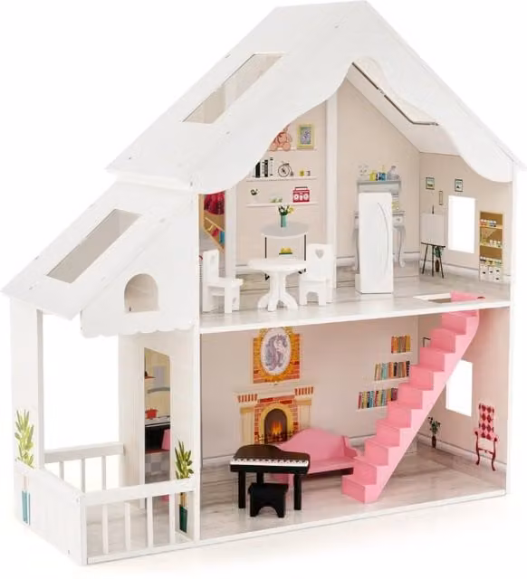 Casa delle bambole semi-aperta in MDF bianco L/P/H: 81 x 30 x 86 cm