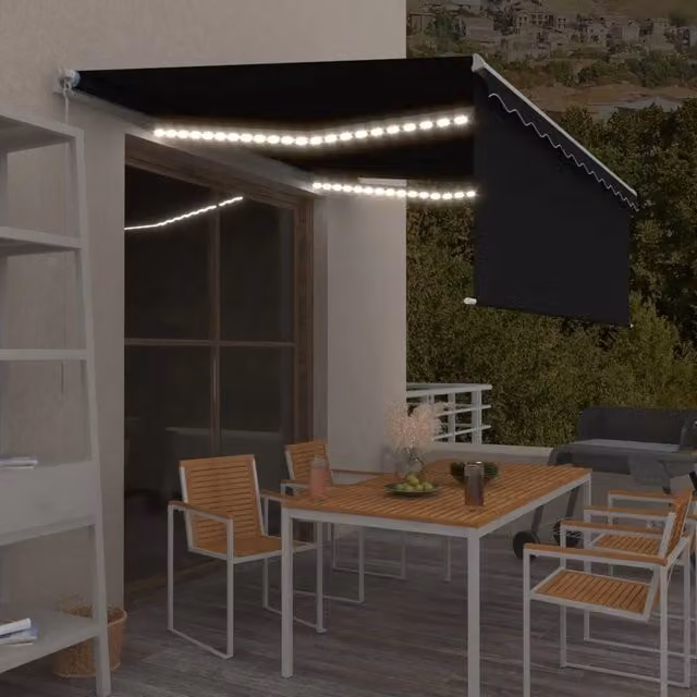 Tenda da Sole Retrattile Manuale Videx con LED in Poliestere e Alluminio, Colore Antracite e Bianco, L: 400 cm, H: 120 cm – 1