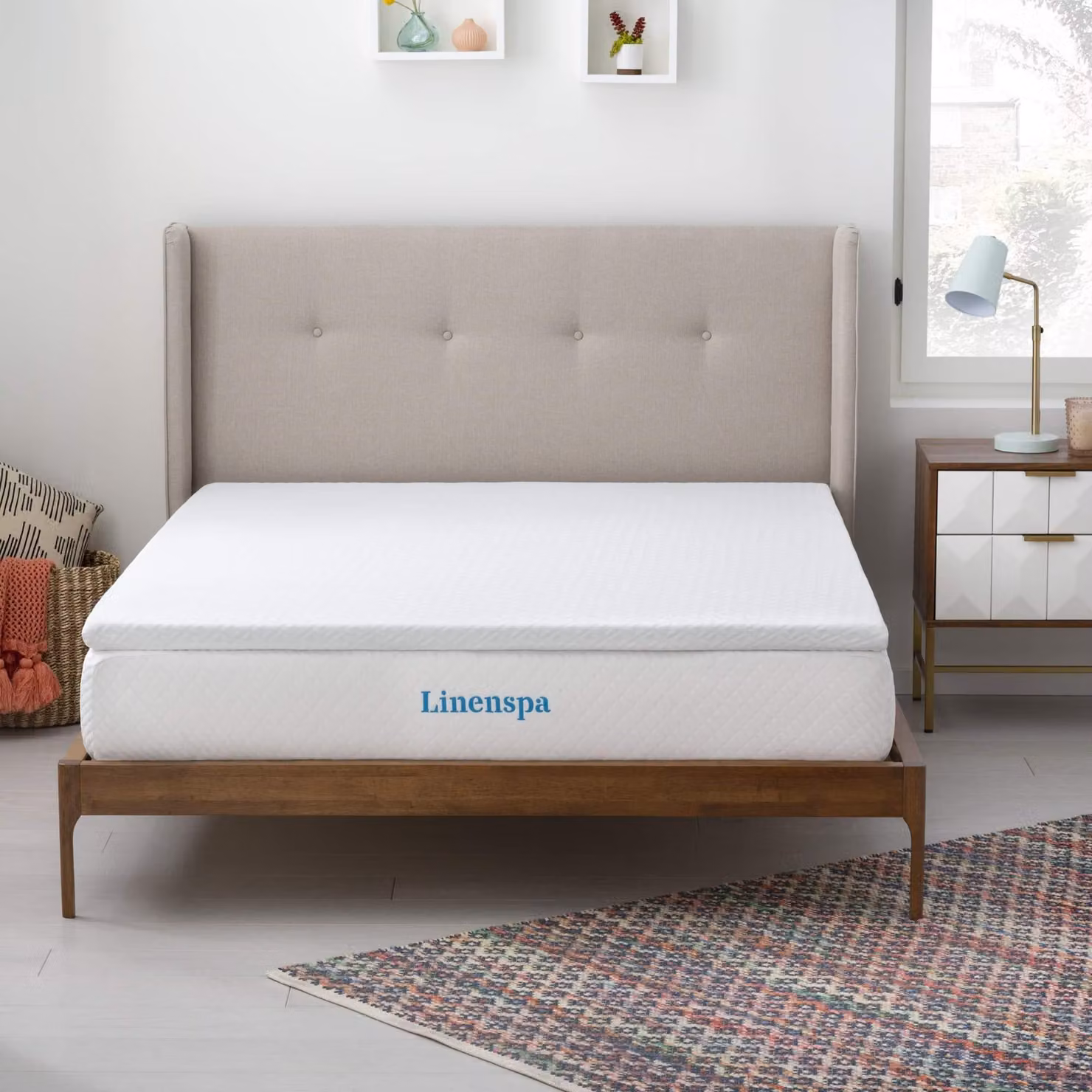 Topper per materasso in gel, memory foam, 180x200 cm, 5 cm, lavabile, colore bianco
