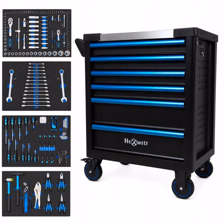 Carrello da officina con utensili - 286 pezzi - Cr-V - HW-SNZK-22 - con serratura