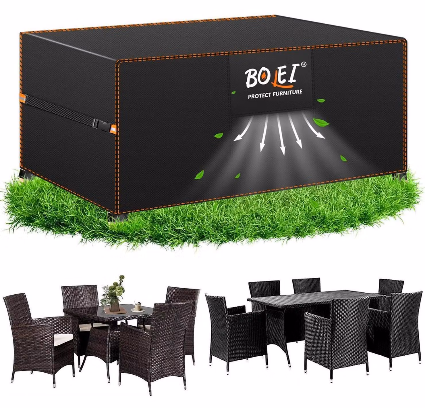 Copertura per mobili da giardino, dimensioni 150x90x75 cm, tessuto Oxford 420D, impermeabile, con sistema di ventilazione e sacca portaoggetti