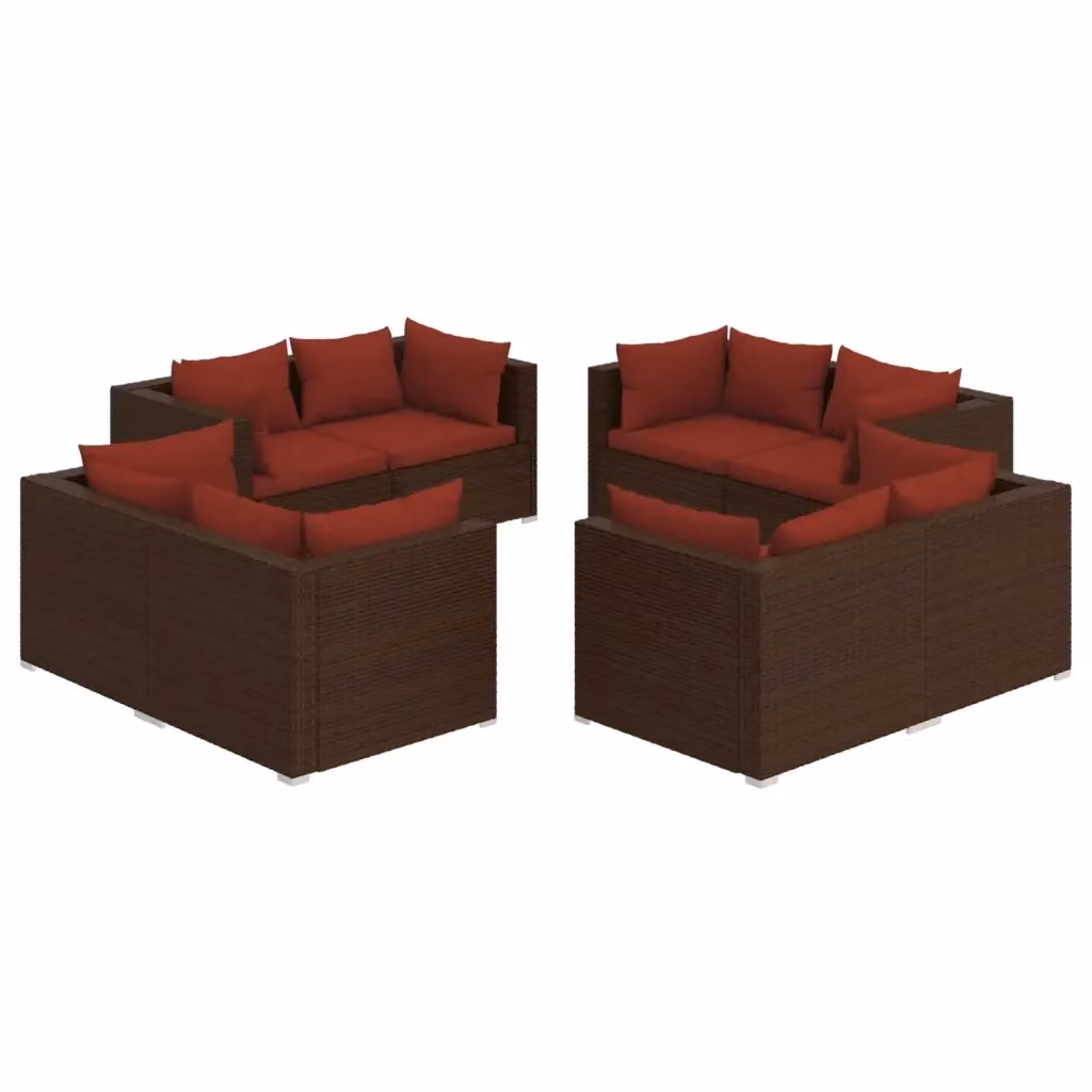 Set di divani da giardino a L vidaXL composto da 8 pezzi con cuscini in rattan marrone e rosso e struttura in metallo – 2