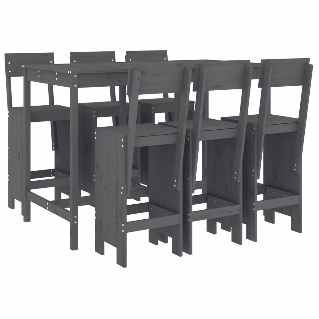 Set Bar da Giardino 7 pz Grigio in Legno Massello di Pino