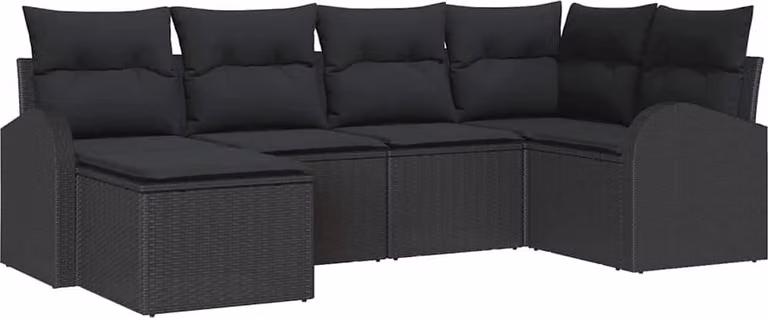 Set di divani con cuscino 6 pcs Nero polyrattan