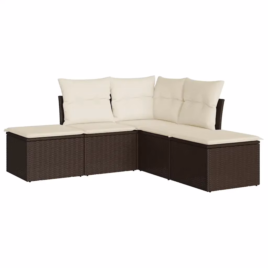 vidaXL Set Divano da Giardino 5 pz a L in Polyrattan Marrone con Cuscini e Ottoman – 2