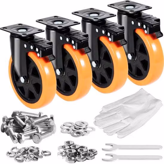 Ruote girevoli, piastra girevole da 6 pollici, set di 4, in PVC, silenziose, elevata capacità di carico (700 lbs), sistema di bloccaggio A/B, non lasciano segni, adatte per carrelli, mobili, banchi da lavoro