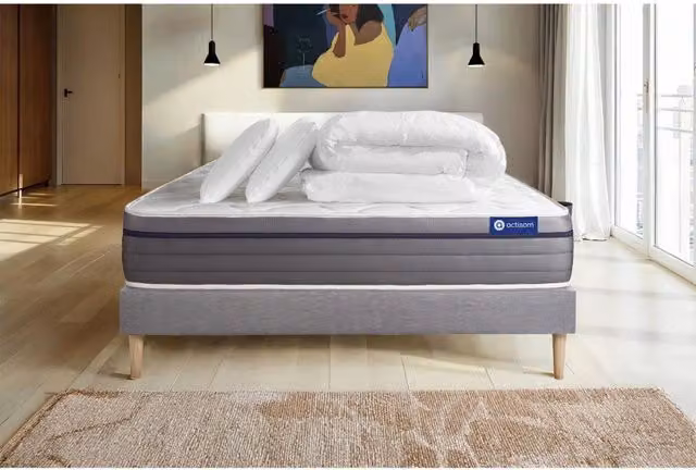 Pacchetto letto completo - Materasso 200x200cm + Box spring con doghe (kit) + 2 cuscini + Piumino - ActiMemo Zen