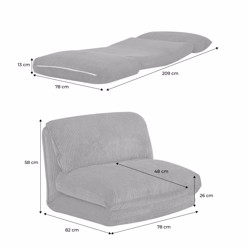 Poltrona letto convertibile Sweeek in velluto a coste con struttura in metallo, verde kaki – 2