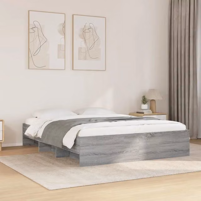 Letto con contenitore e scomparti laterali vidaXL in legno multistrato grigio L/P/H: 203 x 150 x 35 cm