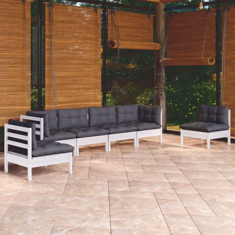 The Living Store Set da giardino da 6 pezzi con cuscini in legno di pino massiccio