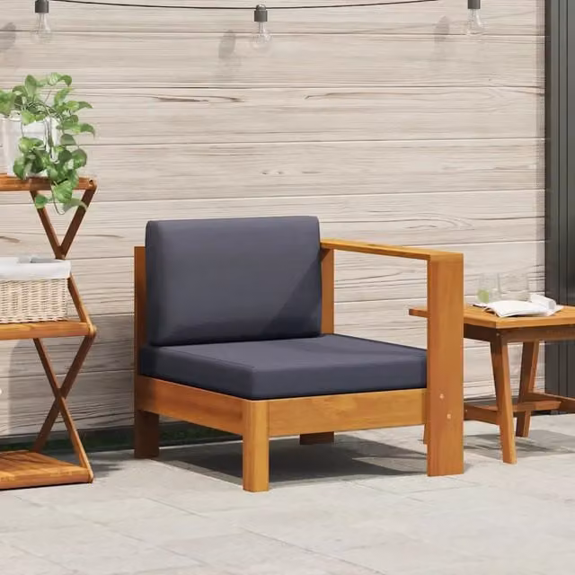 Divano centrale con un bracciolo vidaXL in legno di acacia oliato grigio per giardino – 1