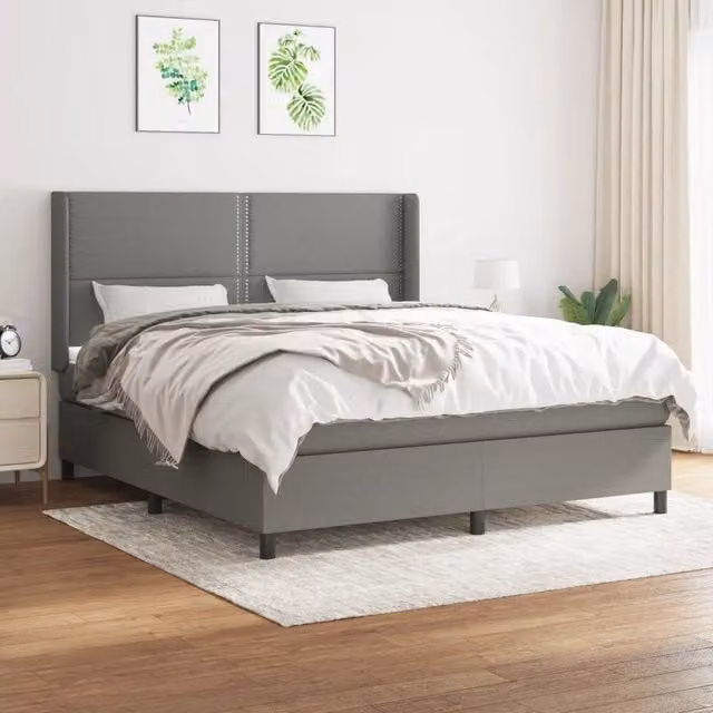 vidaXL Letto Ibrido con Materasso e Struttura Imbottita in Tessuto Grigio e Bianco L/P/H: 180 x 200 x 128 cm – 1