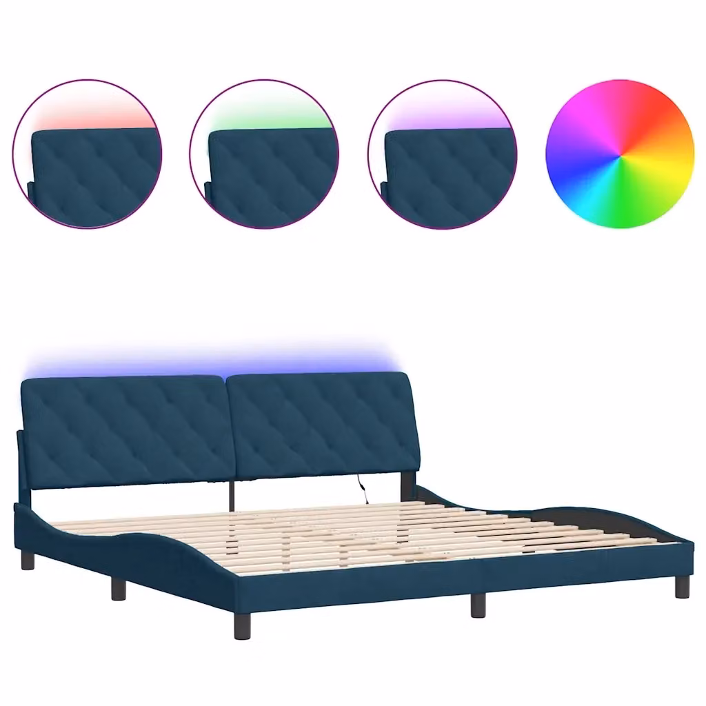 Letto con giroletto in velluto blu con illuminazione LED e porta USB vidaXL L/P/H: 200 x 200 x 35 cm – 2