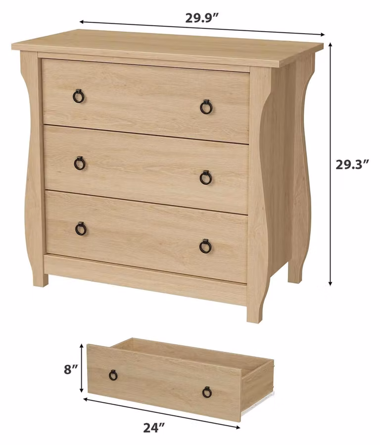 Comò - Credenza con 3 cassetti - Armadio moderno per biancheria - Cassetti profondi - Maniglie in metallo dallo stile retrò - Piedini in legno - Aspetto in legno