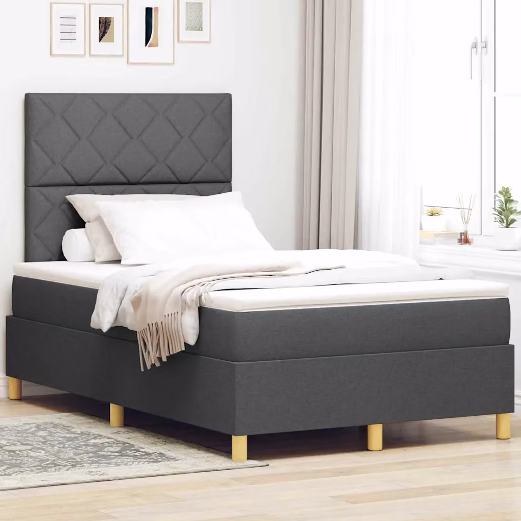 Letto a molla con illuminazione LED vidaXL in tessuto grigio, L 120 x P 200 cm