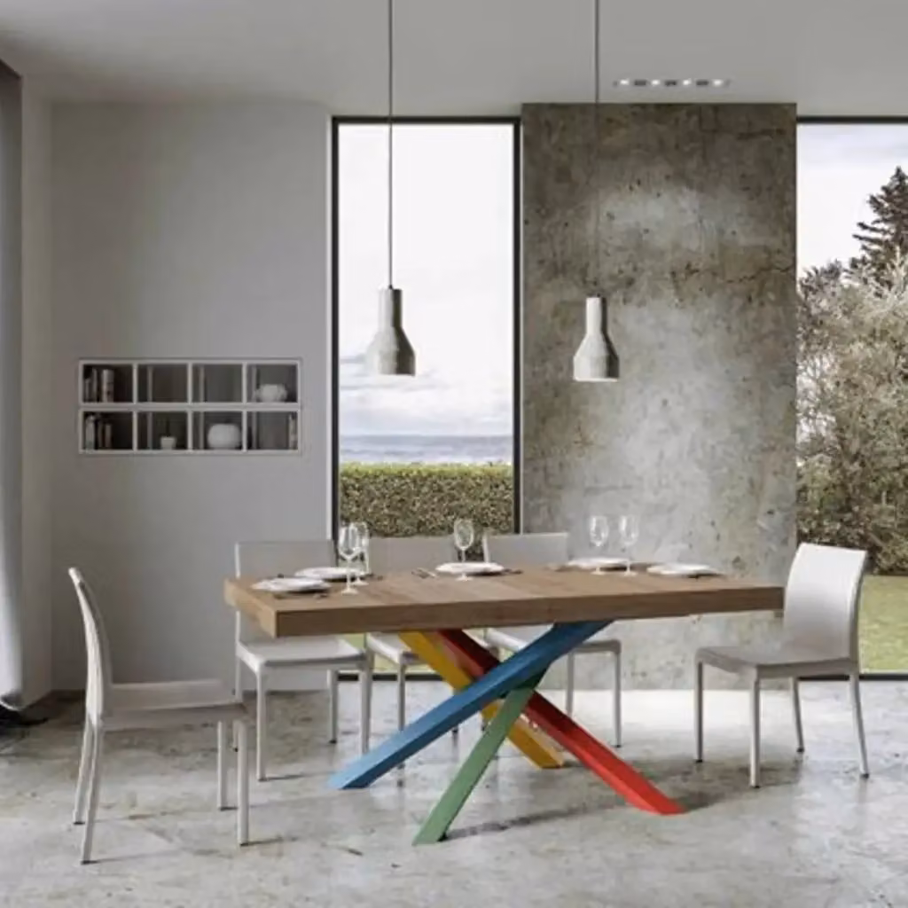 Tavolo allungabile Itamoby Volantis Premium in finitura quercia natura con gambe multicolore L: 160-420 cm, P: 90 cm – 2
