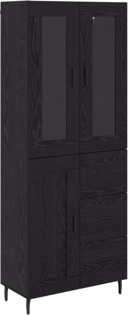 Credenza con cassetto 2 pz | Madia | Buffet da pranzo | Armadio da pranzo Rovere Nero Legno multistrato