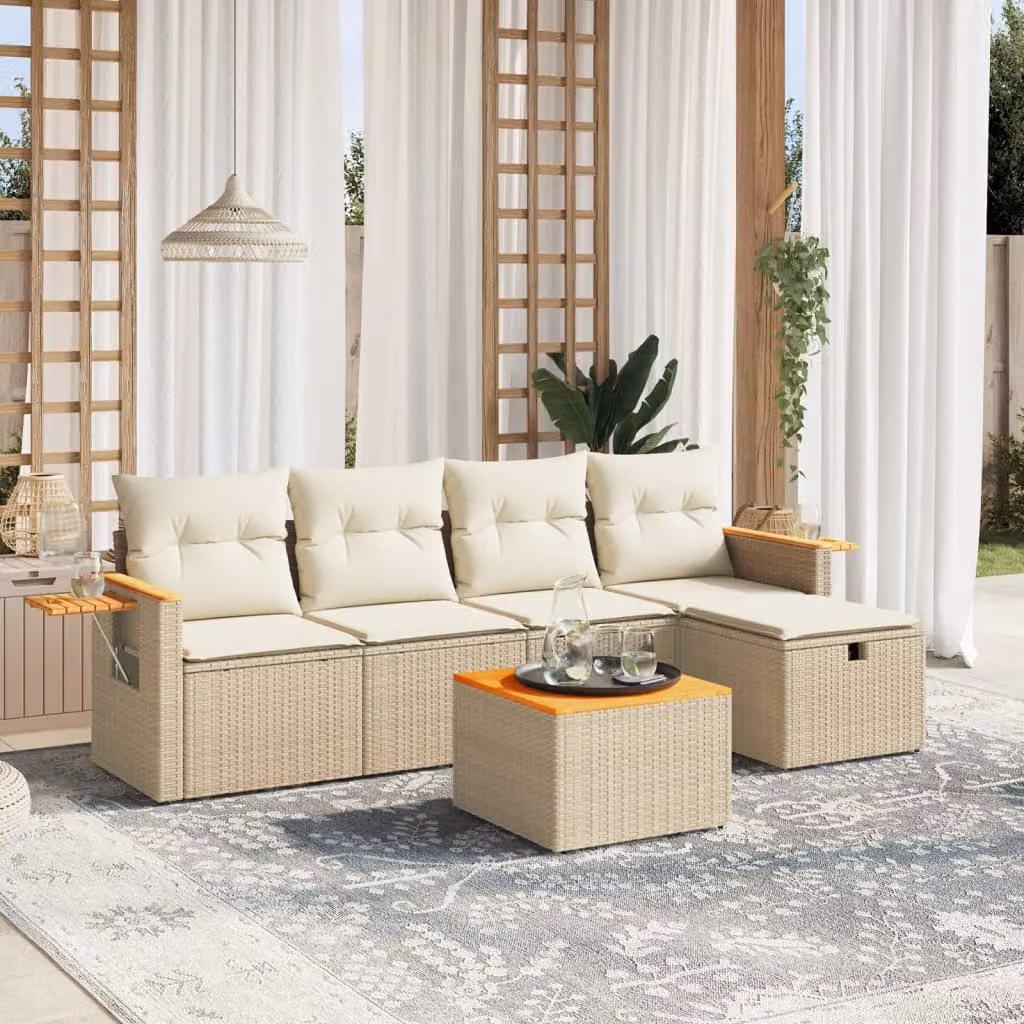vidaXL Set Divano da Giardino Moderno a L in Polyrattan con Cuscini Beige e Struttura in Acciaio Verniciato a Polvere – 1