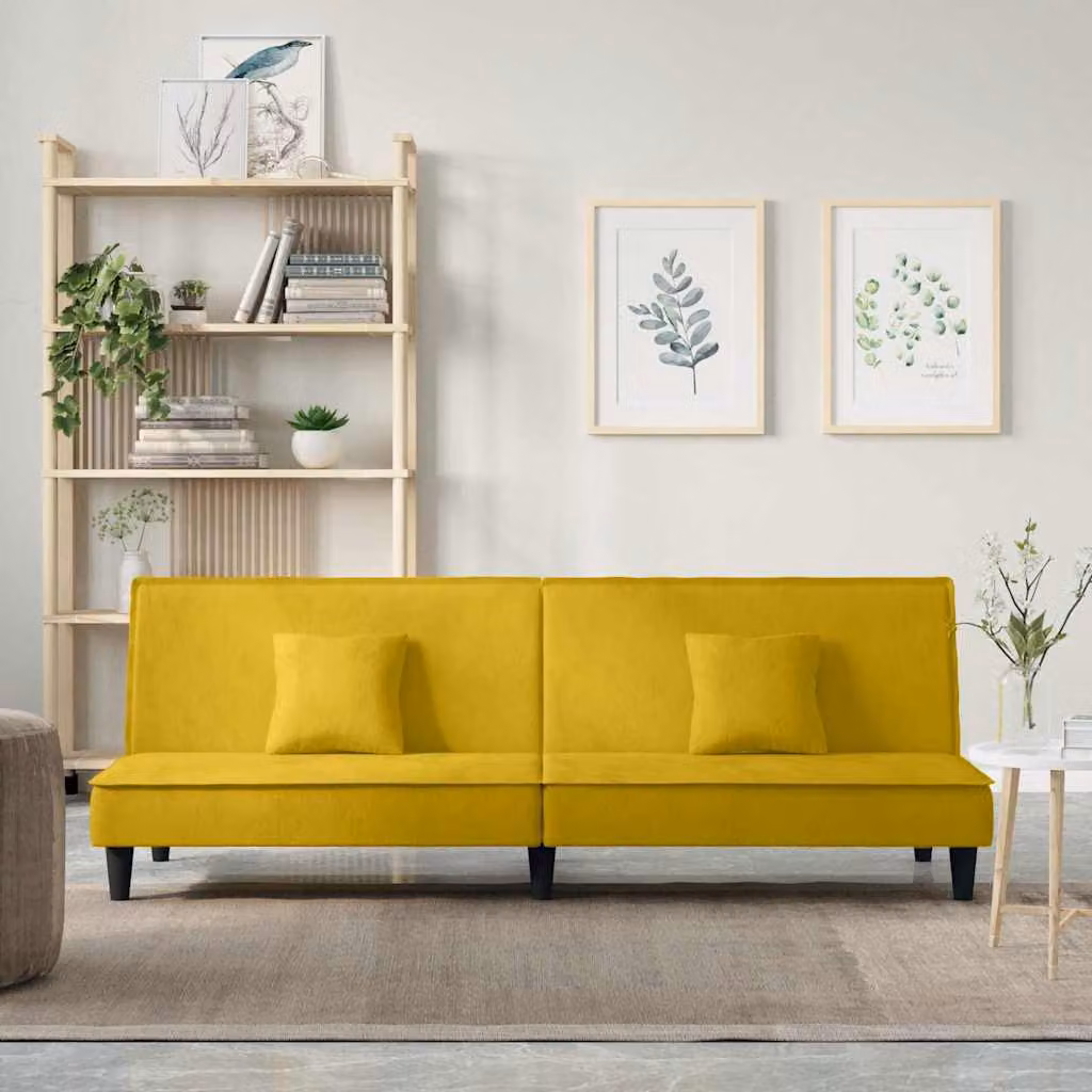 vidaXL Divano Letto Click-Clack in Velluto Giallo con Cuscinetti e Poggiatesta Regolabile L/P/H: 200 x 100 x 70 cm