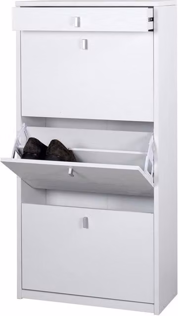 Scarpiera Iperbriko Sarmog con 3 ante e 1 cassetto, finitura bianco opaco, H127 x L63 x P29 cm