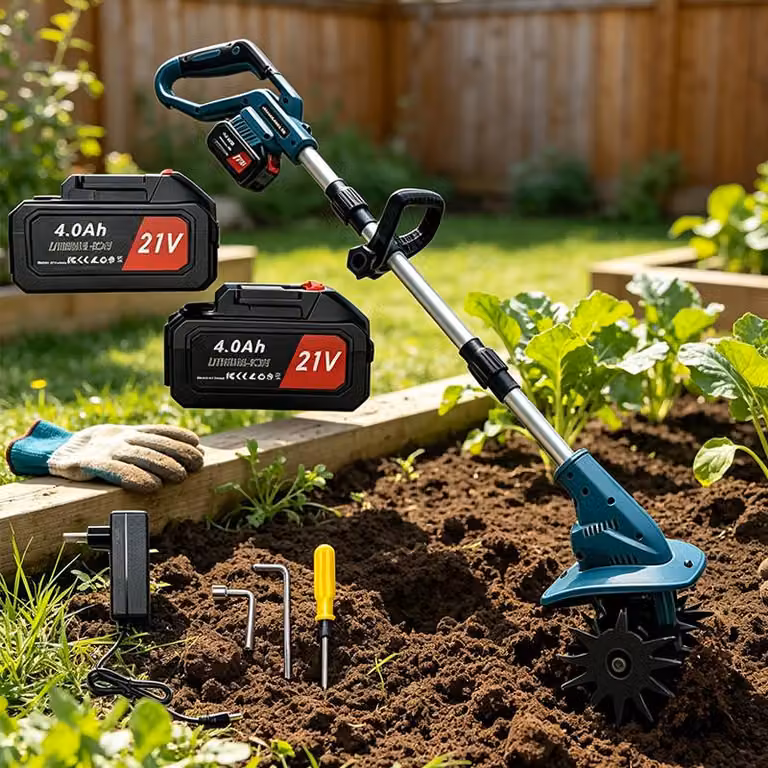 ZELURXX, fresa da giardino a batteria da 21V, 800W, motore brushless, con 2 batterie da 4,0Ah. Coltivatore con larghezza di lavoro di 22 cm e profondità di lavoro di 17 cm