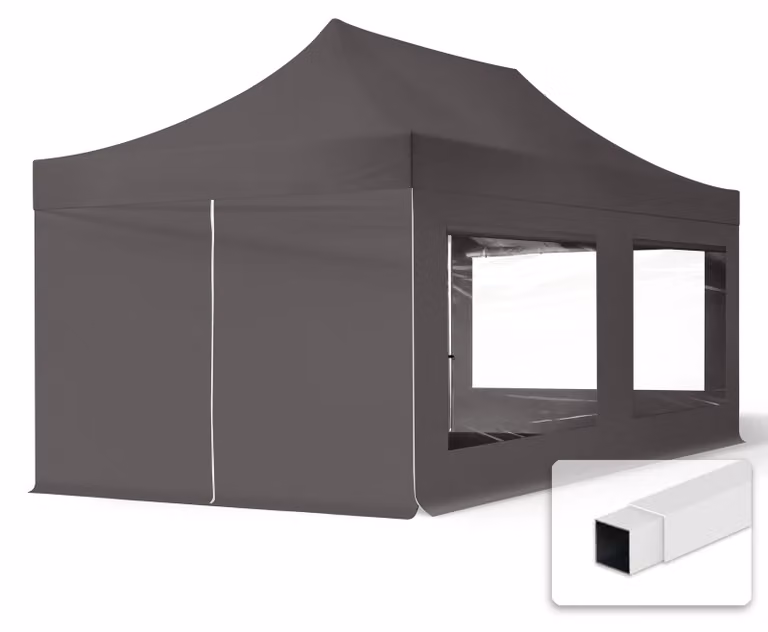 TOOLPORT 3x6m gazebo pieghevole con laterali (panoramiche), ECONOMY acciaio, grigio scuro