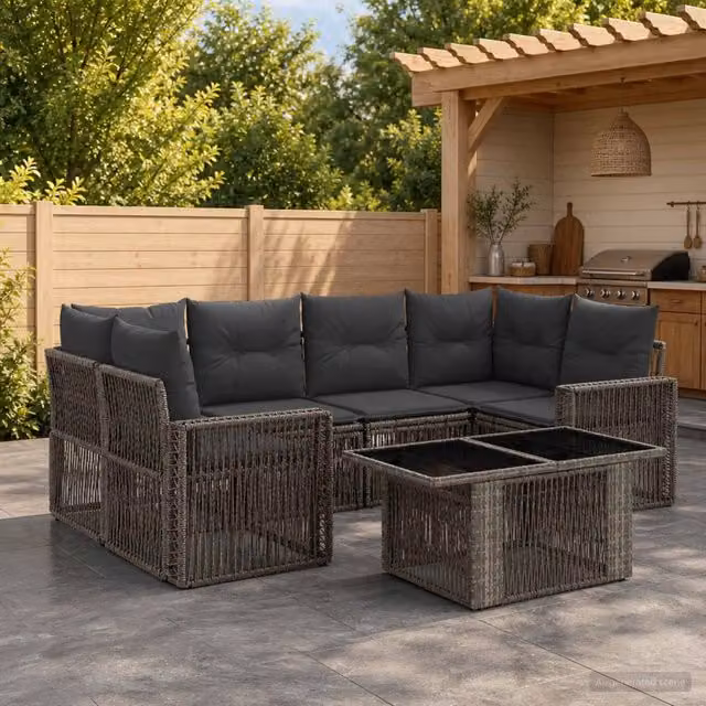 Set Divano da Giardino 7 pz Grigio e Grigio Scuro polyrattan 3436751