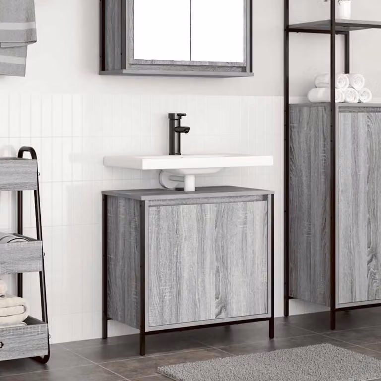 Mobile Lavabo da Bagno Moderno vidaXL Grigio con Ante a Battente L/P/H: 60 x 34,5 x 60 cm