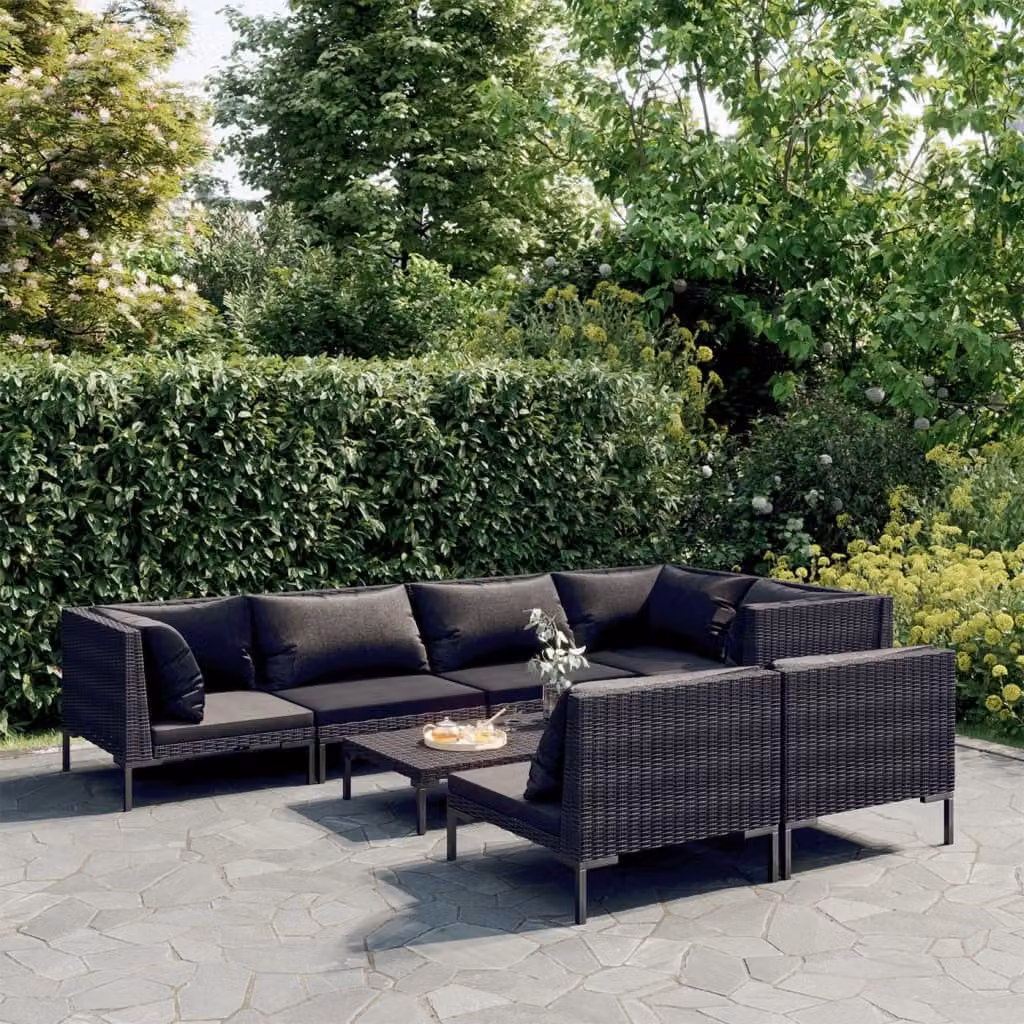 Maison Exclusive - Set da giardino da 8 pezzi con cuscini in polyrattan grigio scuro