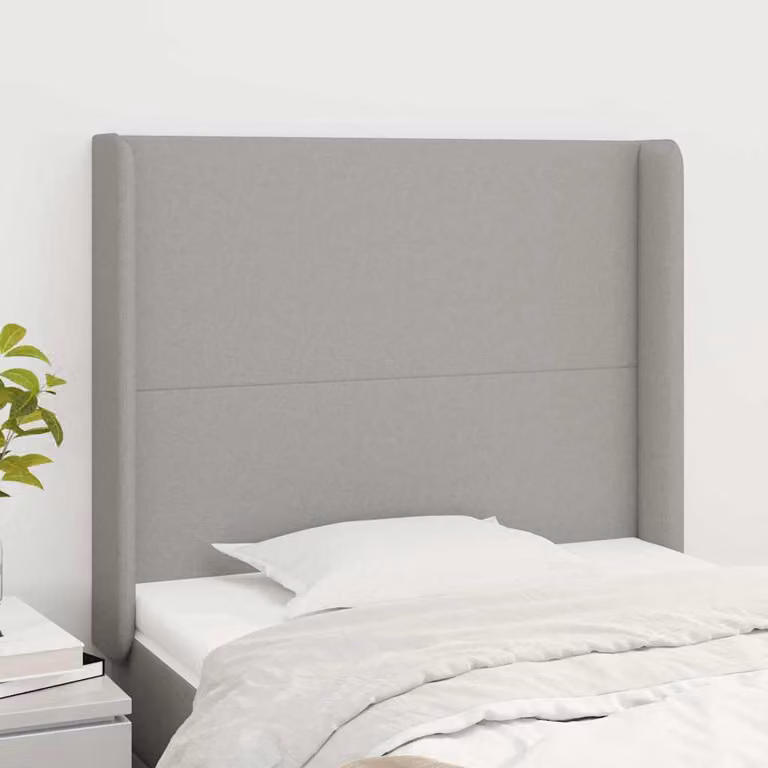 Testiera ad orecchio vidaXL in tessuto grigio chiaro con struttura in legno L: 83 cm, P: 16 cm, H: 118-128 cm