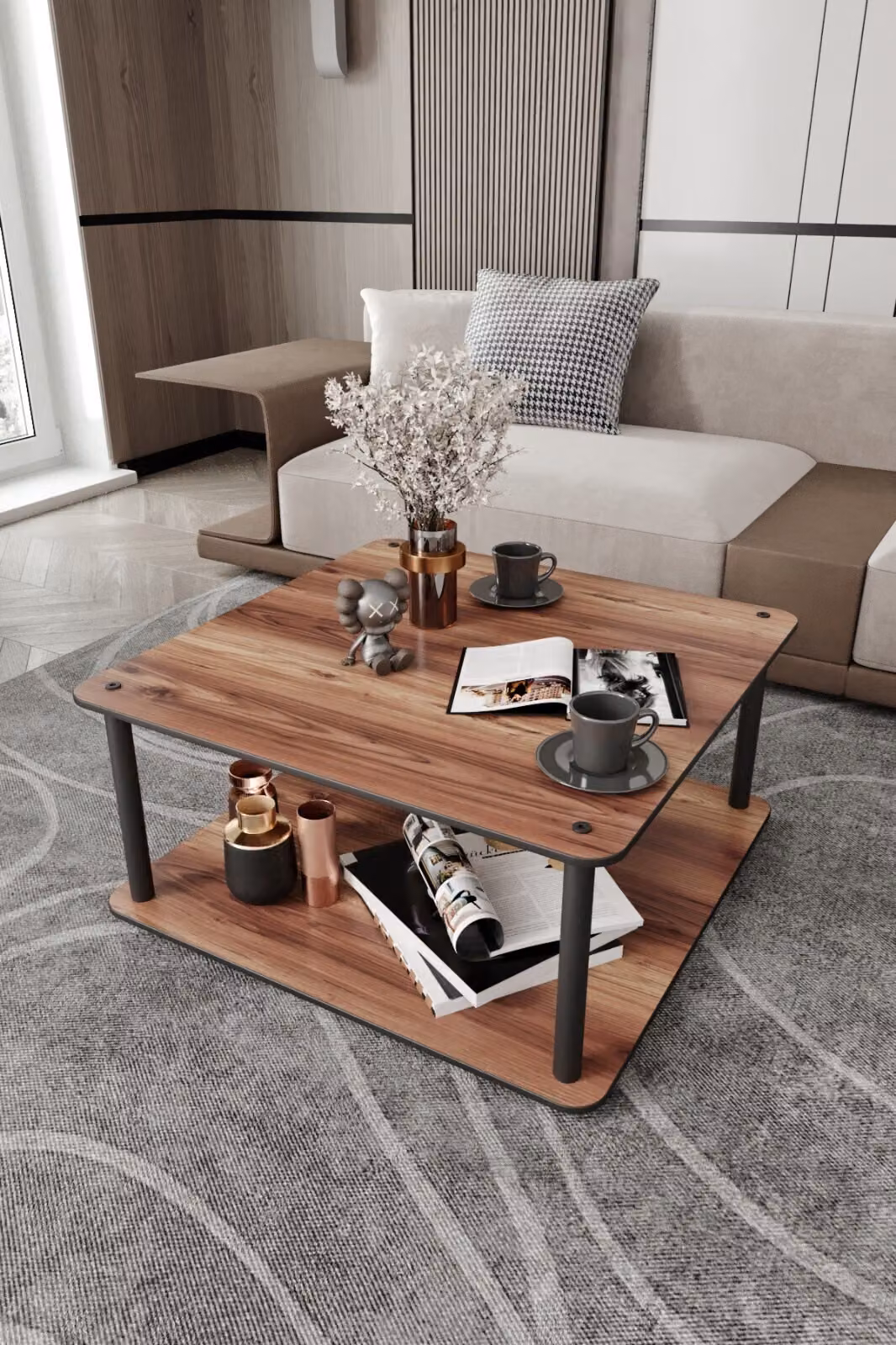 Skye Decor, tavolino moderno in MDF al 100%, color noce, 70 x 38 x 70 cm | Robuste gambe in cartone pressato | Ideale per salotti e uffici di classe, funzionale ed elegante.