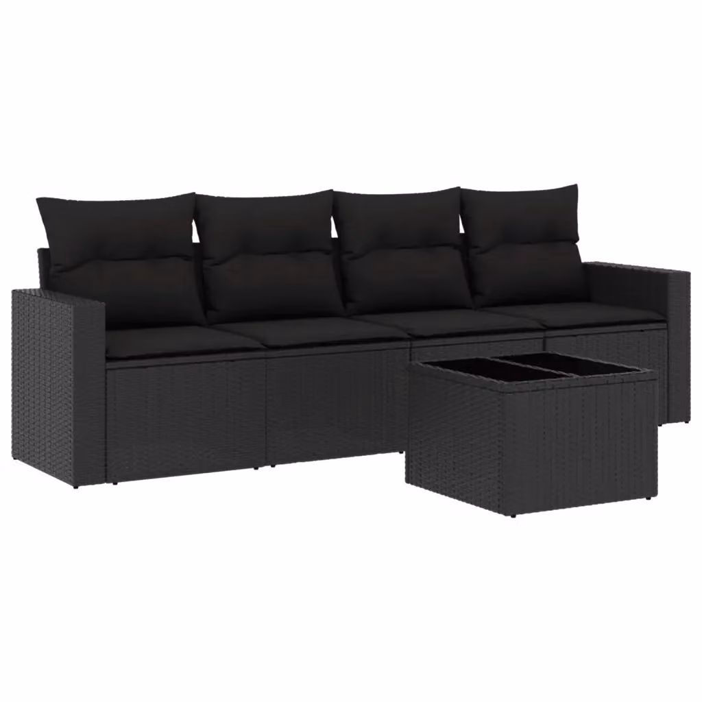 vidaXL Set Divani da Giardino 5 pz a L in Polyrattan Nero con Cuscini e Tavolino da Esterno – 2