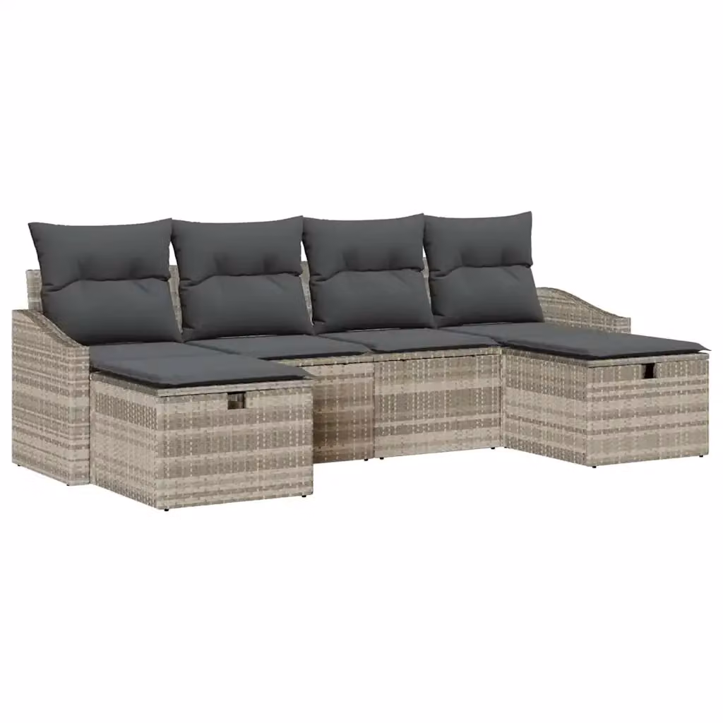 Set di divani da giardino vidaXL a forma di L in rattan grigio con 6 pezzi e cuscini inclusi – 2